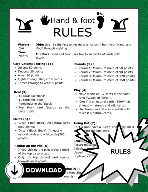 hand and foot rules printable.